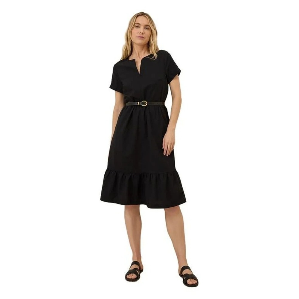 NOT FOR SALE Linen Blend Notch Neck Dress Black Size 3X Beachy Coastal